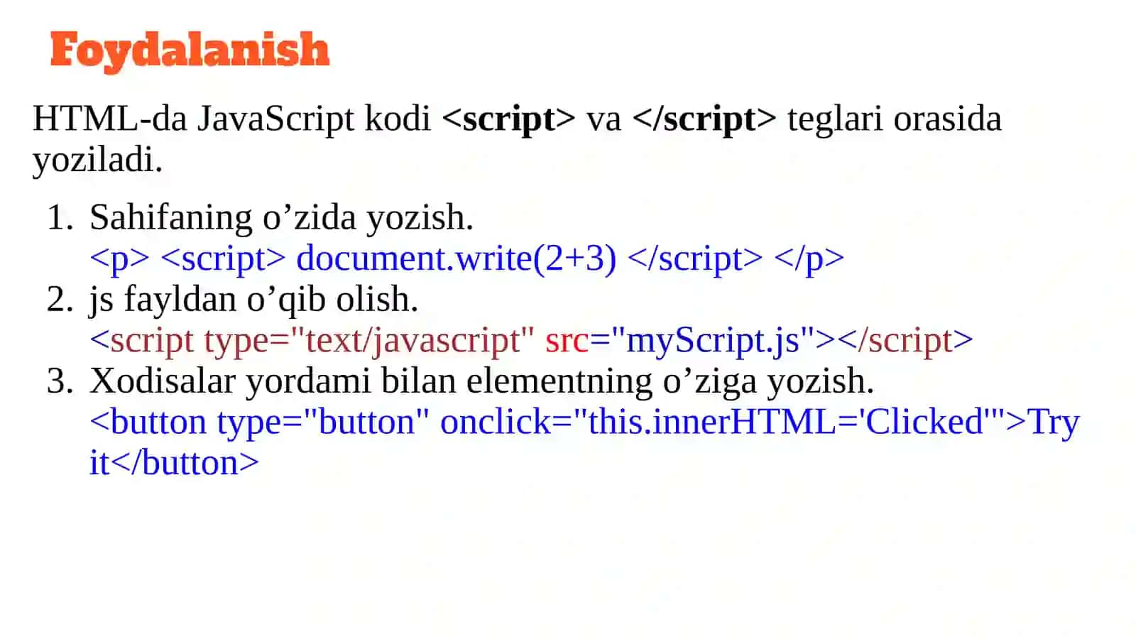 JavaScript dasturlash tili va uning sintaksisi 4