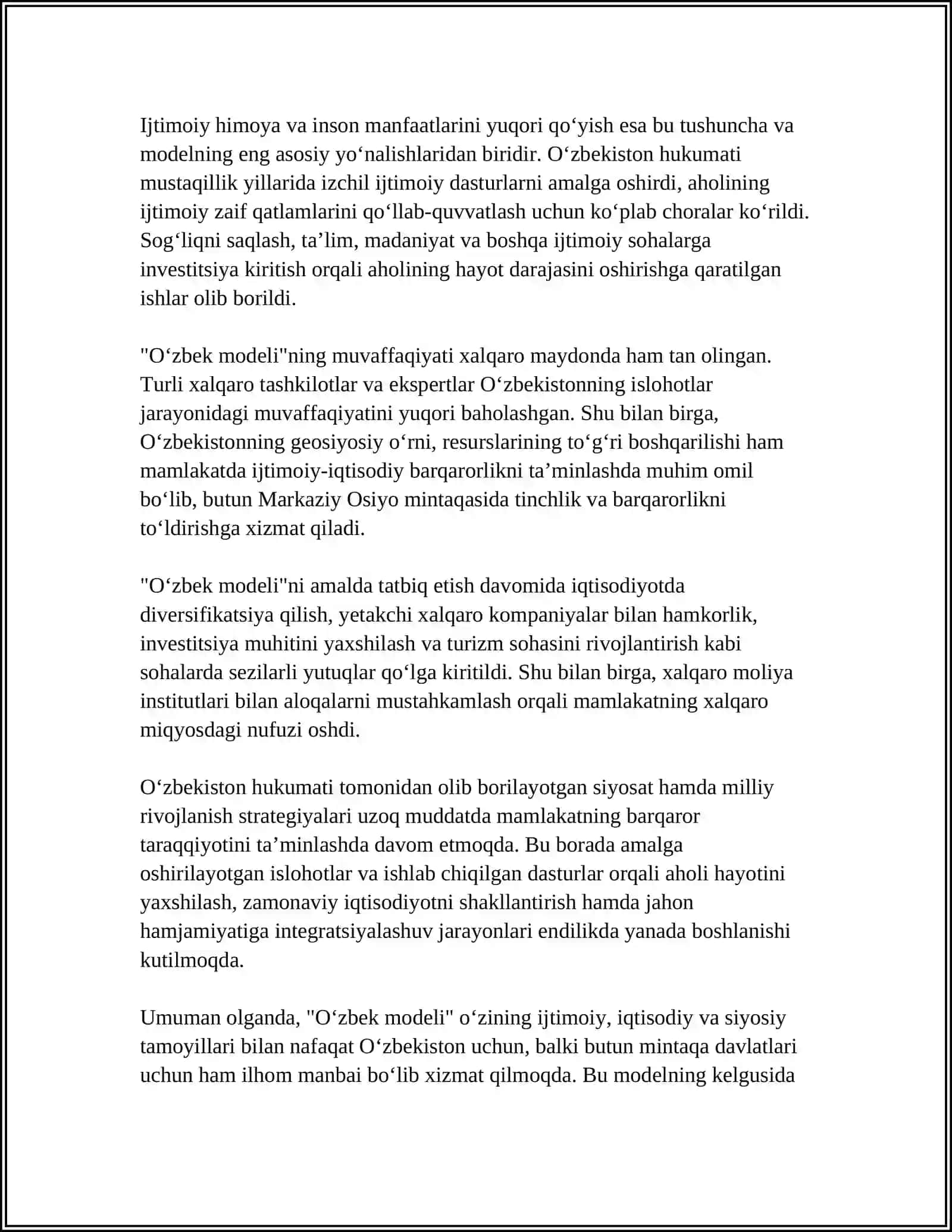 RIVOJLANISHNING "OʻZBEK MODELI" VA UNING RIVOJLANISHI 4