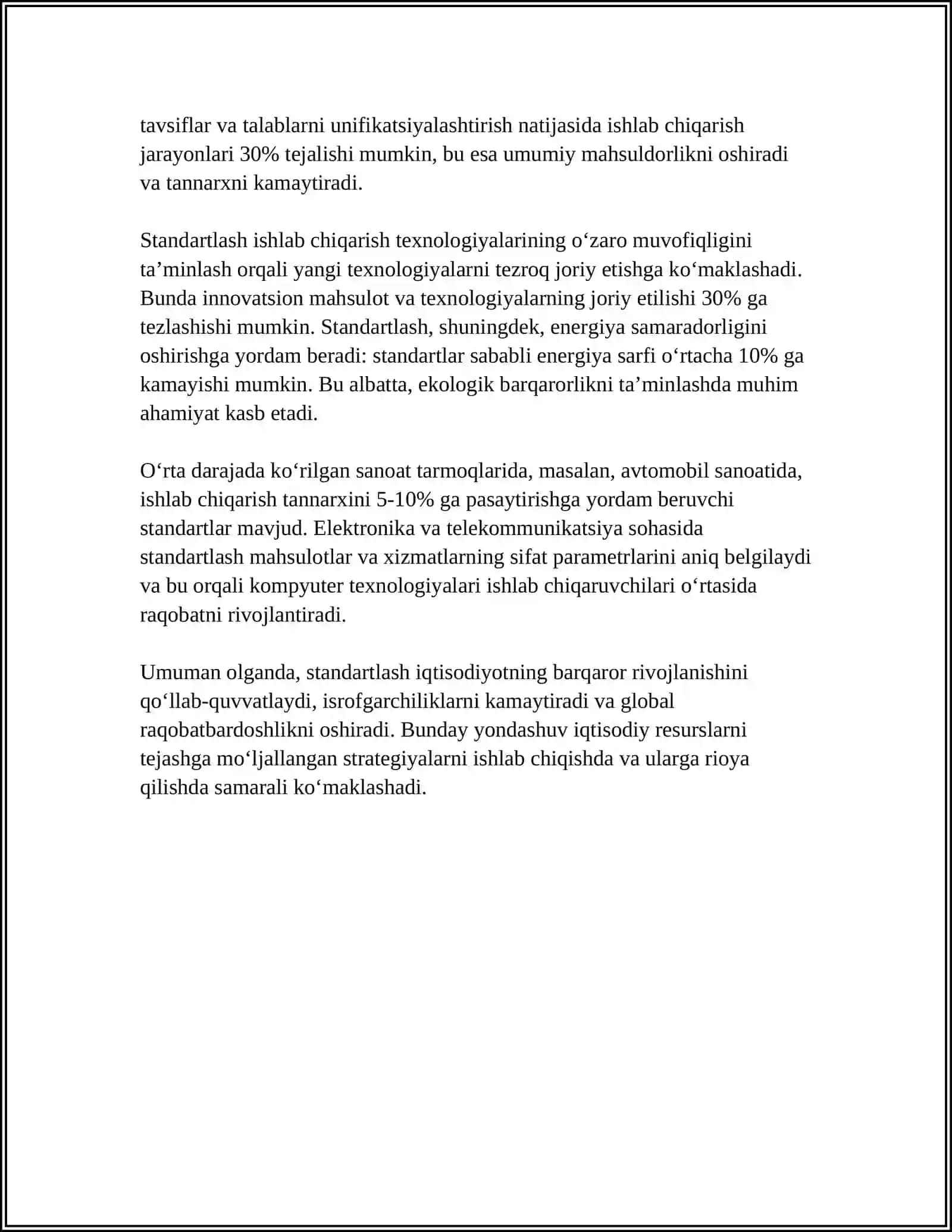 MAHSULOT ISHLAB CHIQARISHDA STANDARTLASHNING O'RNI 4