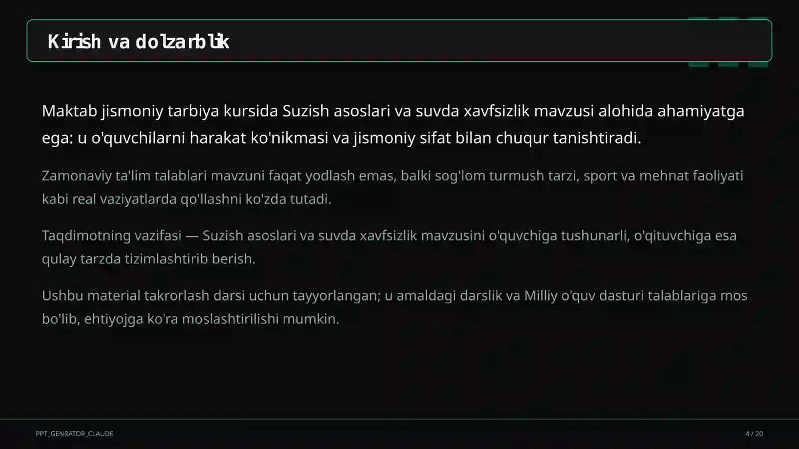 Suzish asoslari va suvda xavfsizlik (6-sinf) 4