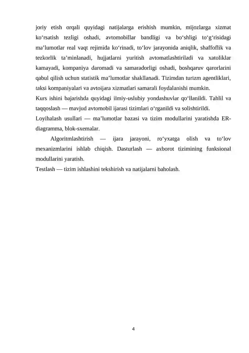 AVTOMOBIL IJARASI JARAYONLARI BOSHQARISH AXBOROT TIZIMINI LOYIHALASH 4