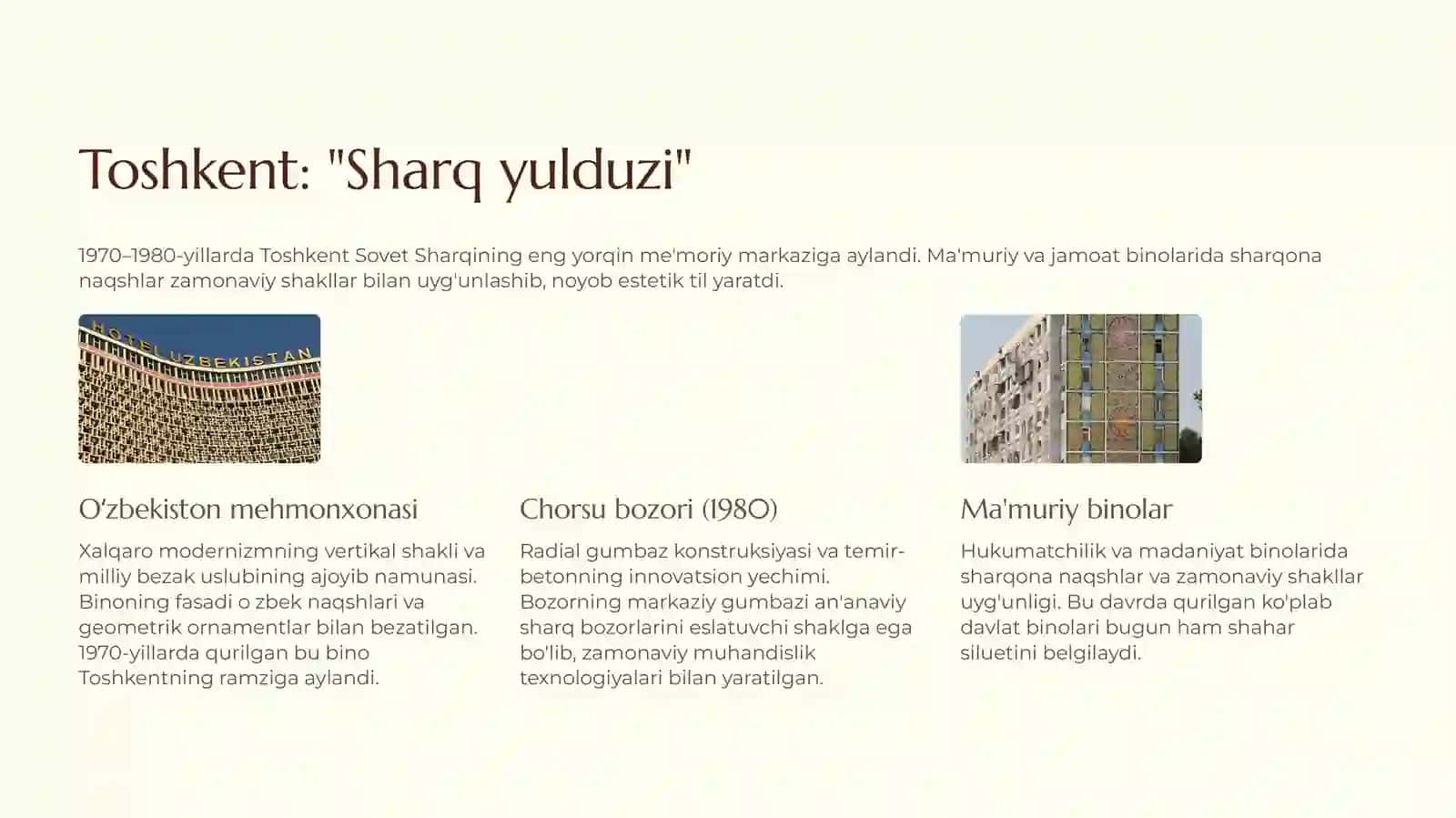 1970–1980-yillar: Oʻzbekiston shaharlarida me'moriy ijodiyot.pptx 4
