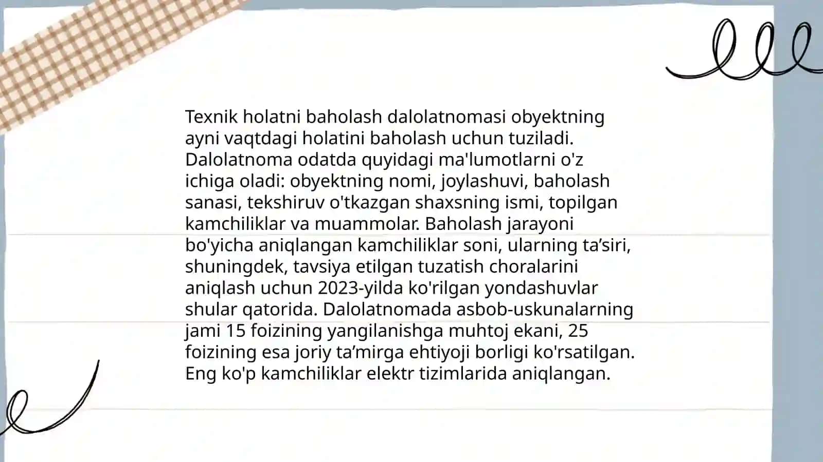 Texnik texnikalari ta'mirlashga qabul qilib olishda ishlab chiqiladigan va taqdim etiladigan hujjatlar ketma ketligi 4
