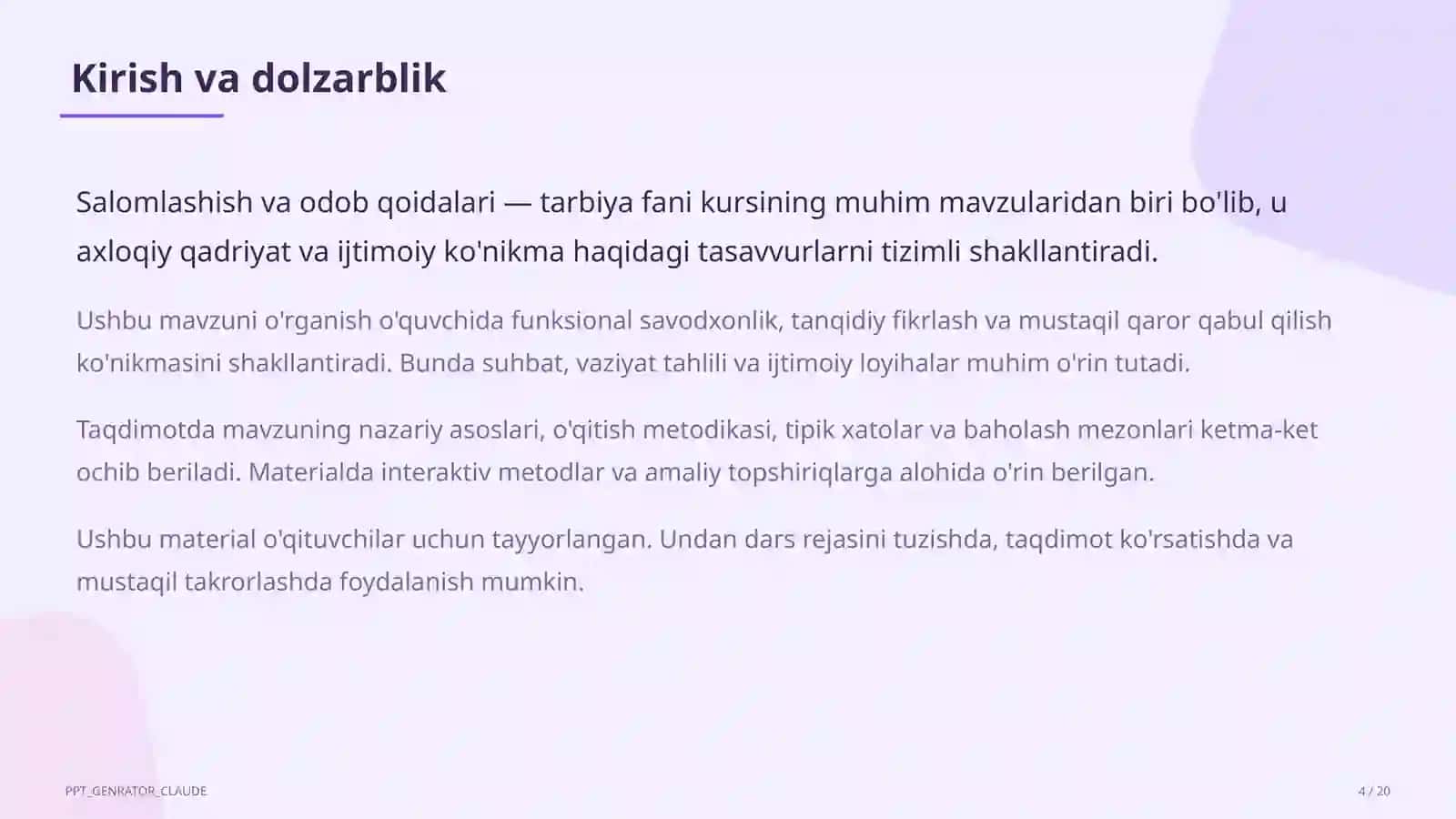Salomlashish va odob qoidalari (1-sinf) 4