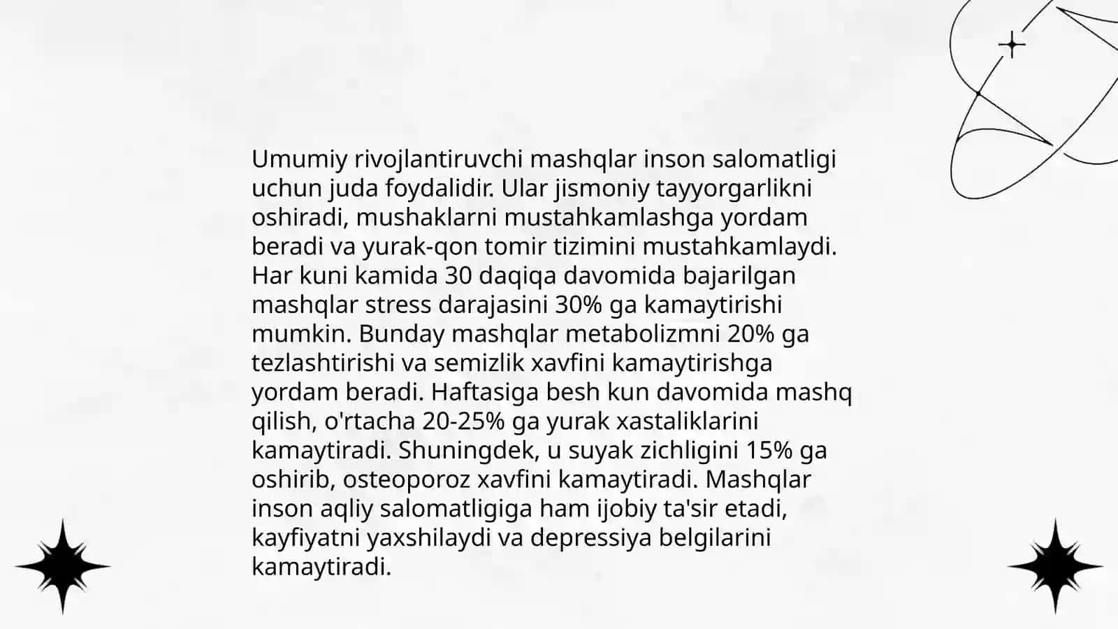 Shugʻullanuvchilar organizmga umum rivojlantiruvchi mashiqlar taʼsiri 4