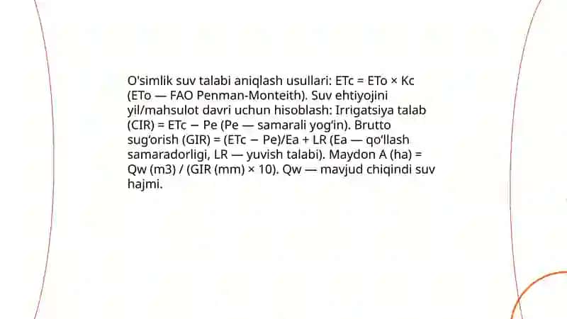 Ekinlarni suğorish va suğorish tizimlari fani 4
