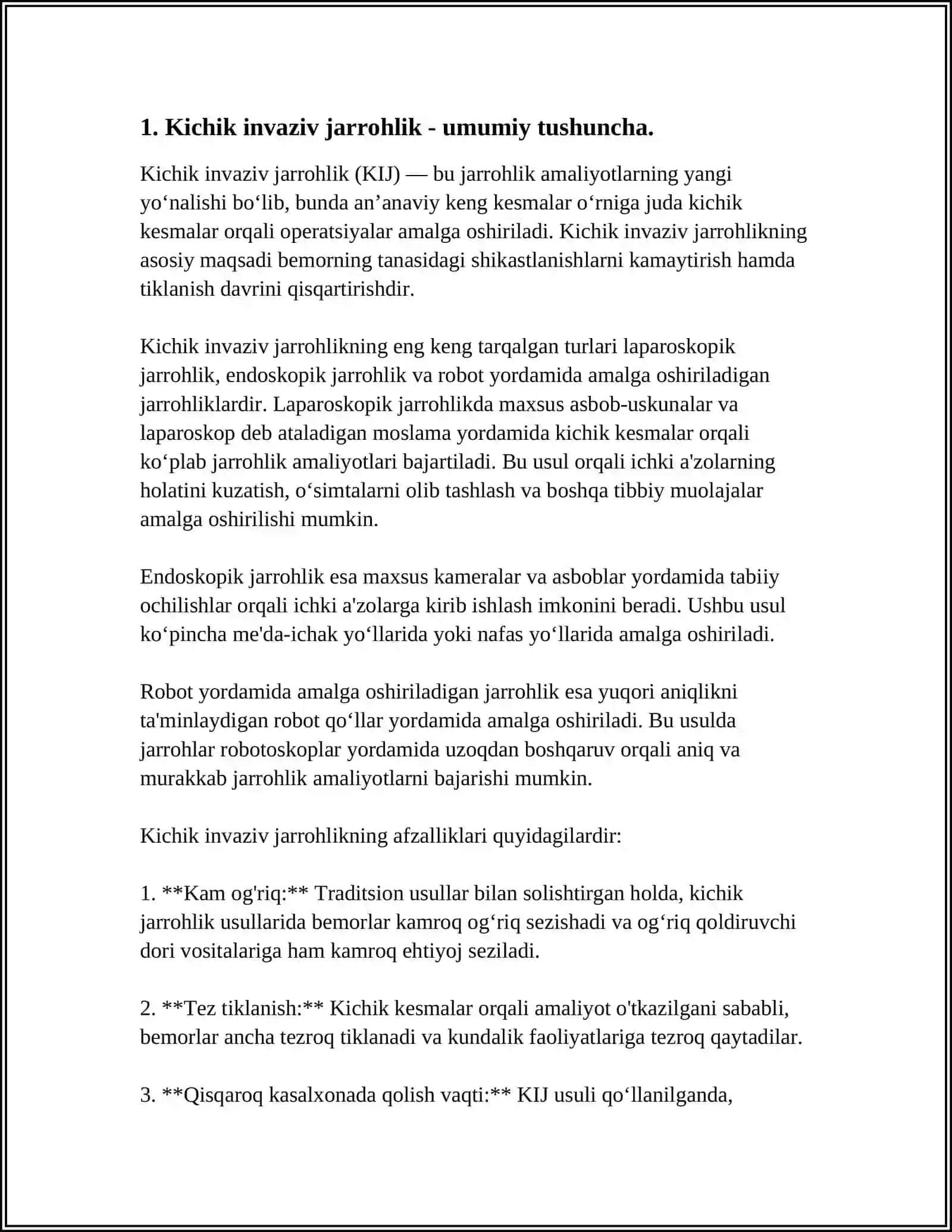 MUSTAQIL ISH: KICHIK INVAZIV XIRURGIYANING MOHIYATLARI. XIRURGIYA FANINI RIVOJLANISH TARIXI 4