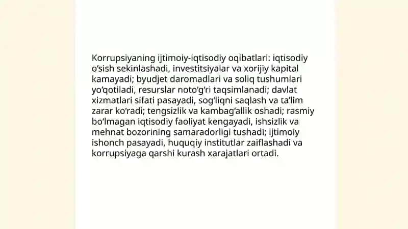 Korrupsiyaning mohiyati, oqibatlari va unga qarshi kurash mexanizmlari 4