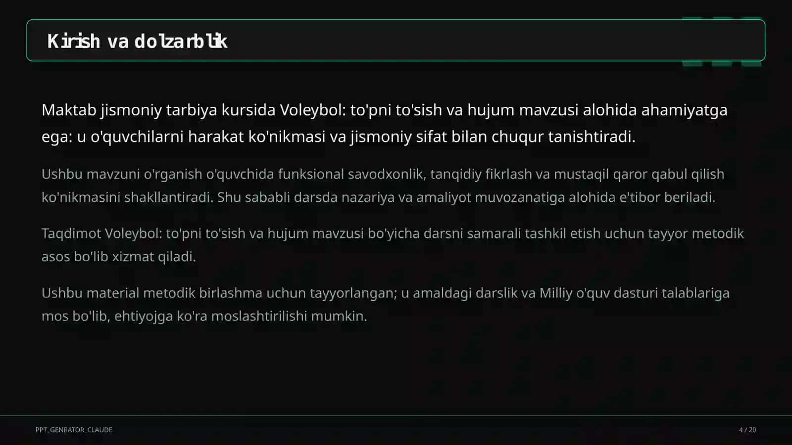 Voleybol: to'pni to'sish va hujum (7-sinf) 4