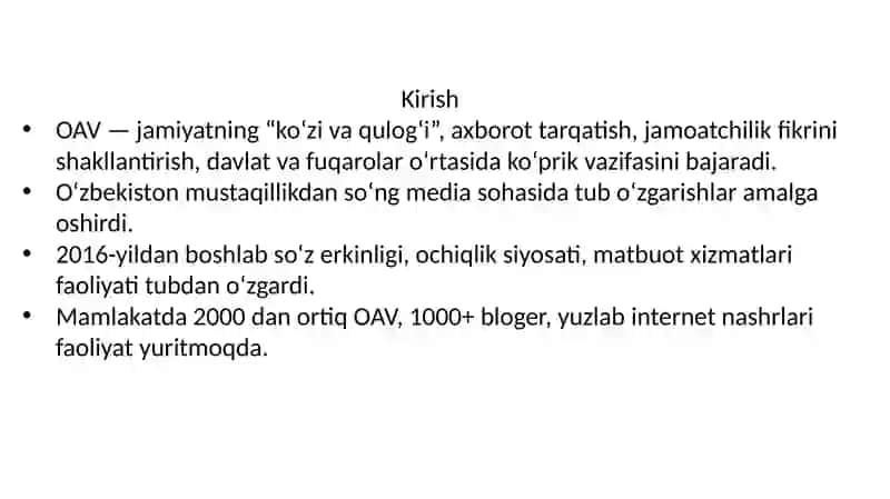 O’zbekiston Respublikasida ommaviy axborot vositalari faoliyati 4