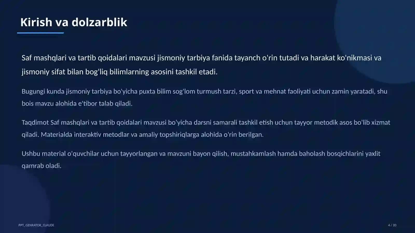 Saf mashqlari va tartib qoidalari (1-sinf) 4