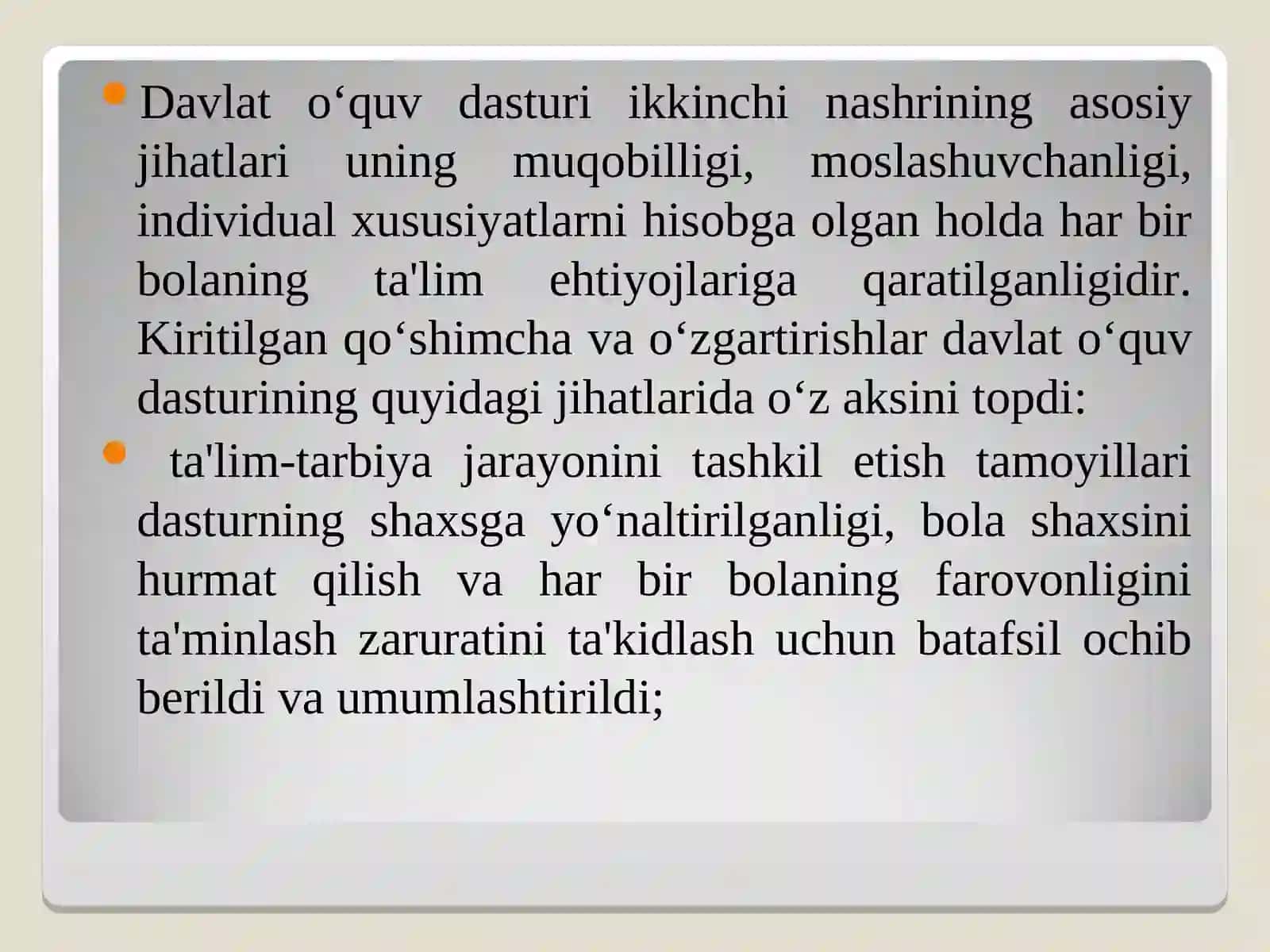 Takomillashtirilgan “Ilk qadam”davlat o’quv dasturi asosida maktabgacha ta’lim tashkilotlarida faoliyat markazlarida ta’lim jarayonlarini tashkil qilish 4