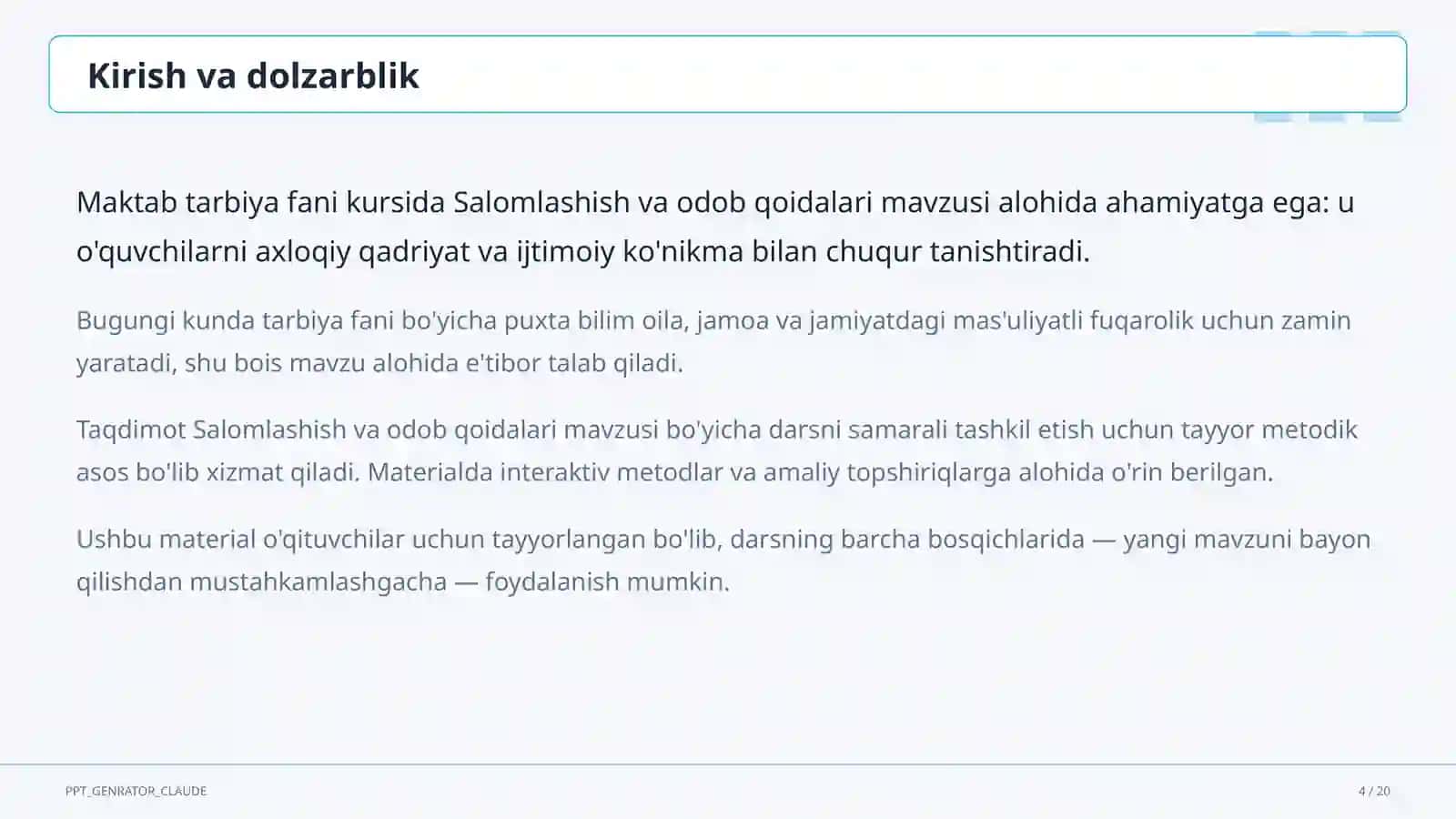 Salomlashish va odob qoidalari (1-sinf) 4