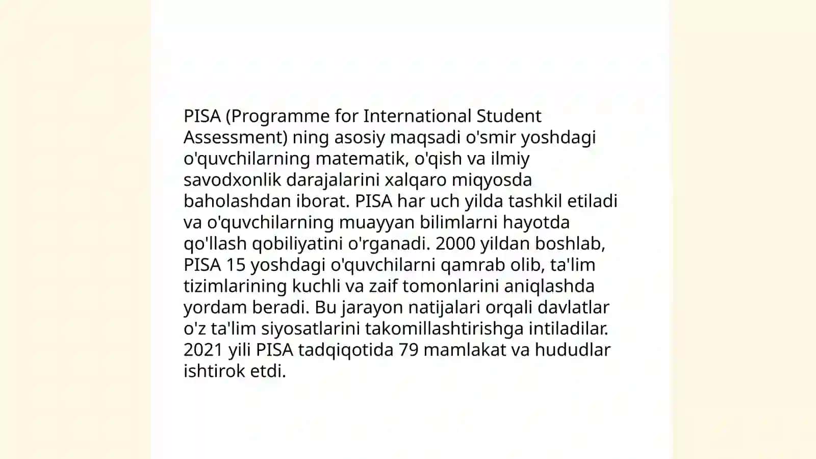 PIZA xalqaro baholash tadqiqotlari 4