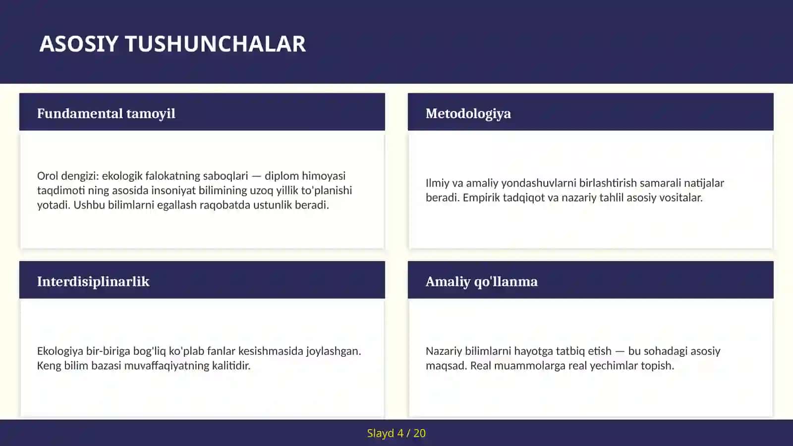Orol dengizi: ekologik falokatning saboqlari — diplom himoyasi taqdimoti 4
