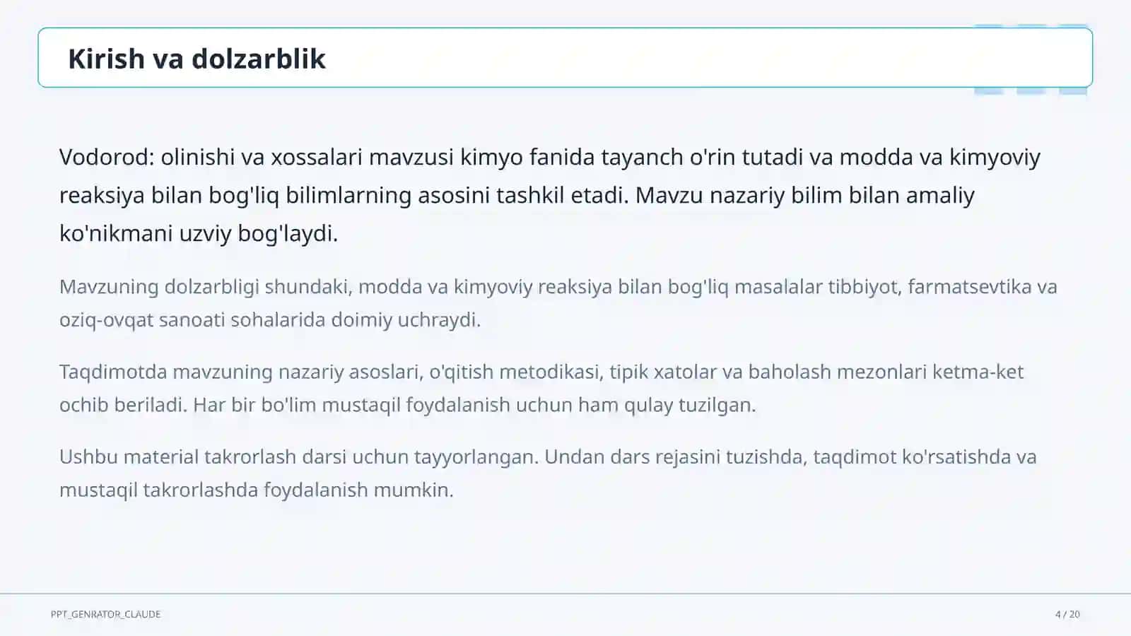 Vodorod: olinishi va xossalari (7-sinf) 4