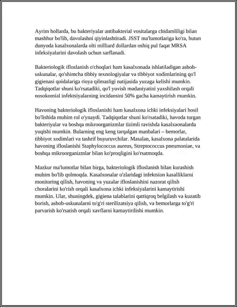 KASALXONA ICHKI INFEKSIYALARI KELIB CHIQISHIDA HAVONING BAKTERIOLOGIK IFLOSLANISHI AHAMIYATI 4