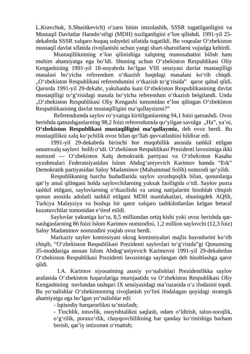 Mustaqil O‘zbekiston Respublikasi tashkil topishining tarixiy ahamiyati. O‘zbekistonning o‘ziga xos istiqlol va taraqqiyot yo‘li 4