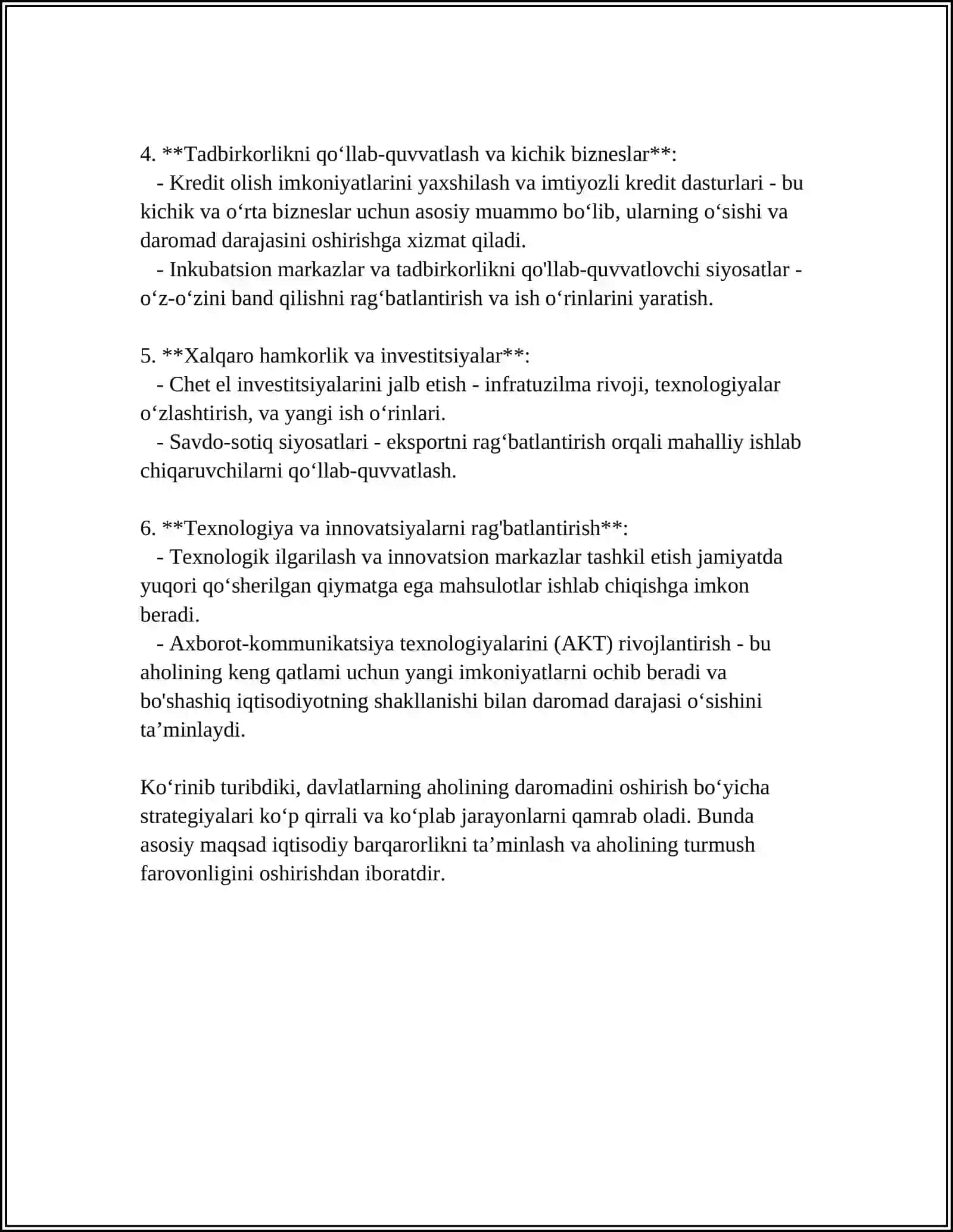 OʻZBEKISTONDA AHOLI DAROMADINI OSHIRISH VA BANDLIGINI TAʼMINLASH 4