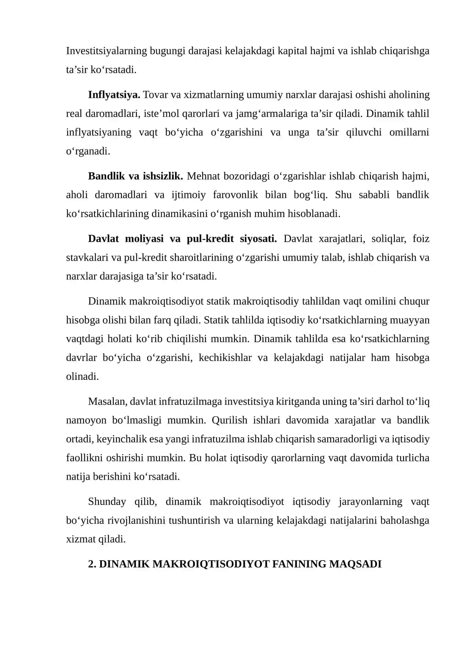 Dinamik Makroiqtisodiyot Fanining Predmeti, Maqsadi va Vazifalari 4