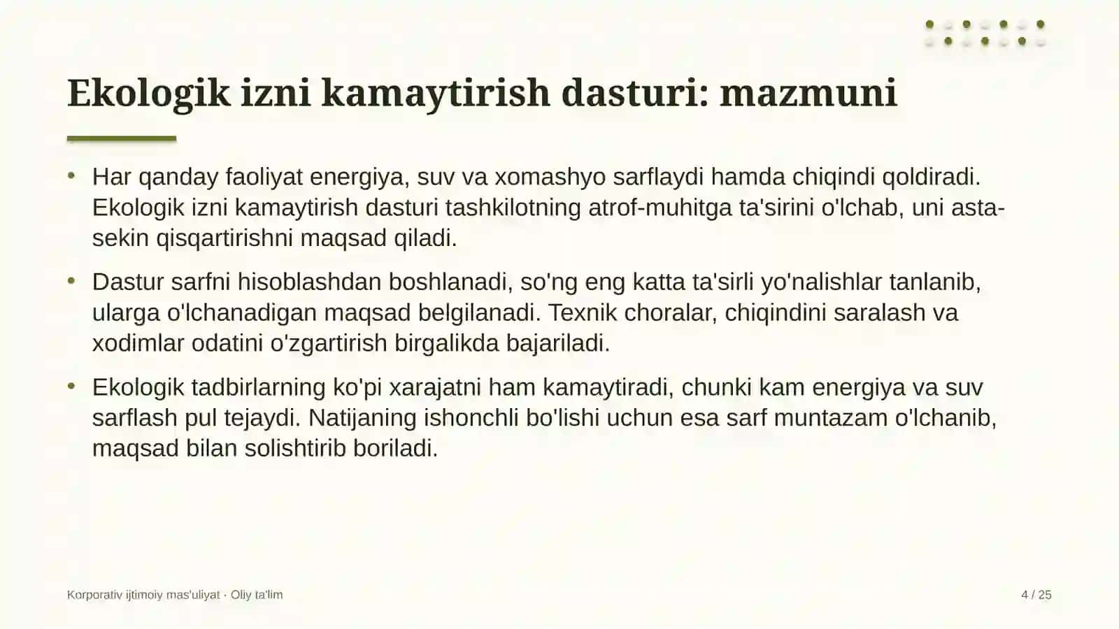 Lift xo'jaligida ekologik izni kamaytirish dasturini amalga oshirish 4
