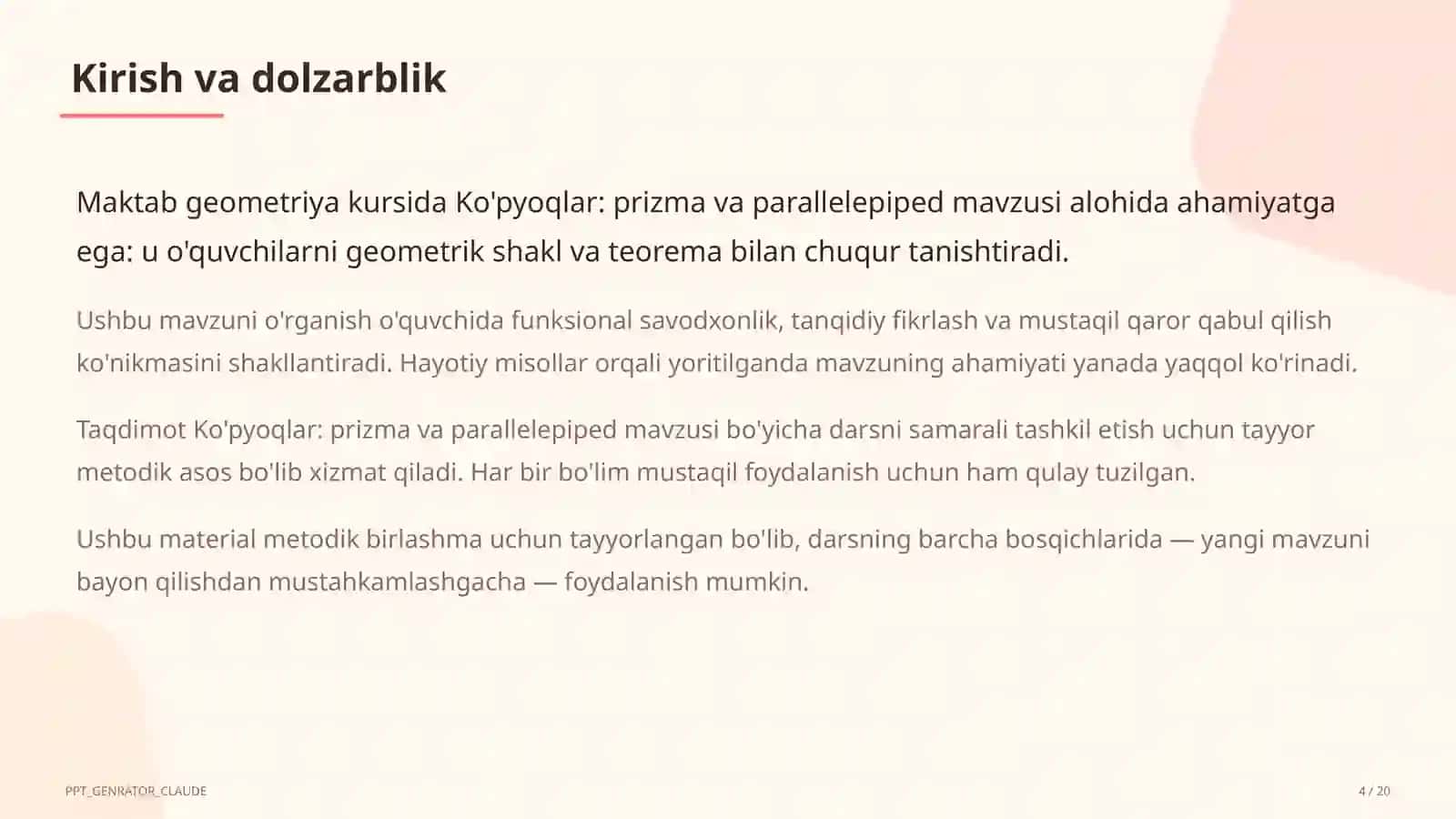 Ko'pyoqlar: prizma va parallelepiped (10-sinf) 4