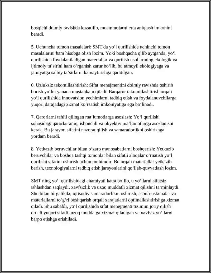 YO‘L QURILISHIDA SIFAT MENEJMENTI TIZIMINI JORIY QILISH 4