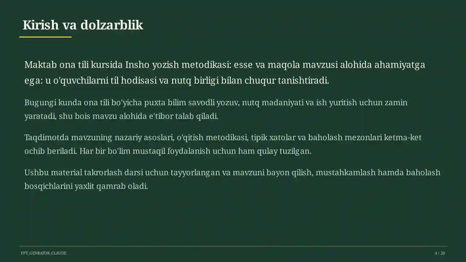 Insho yozish metodikasi: esse va maqola (11-sinf) 4