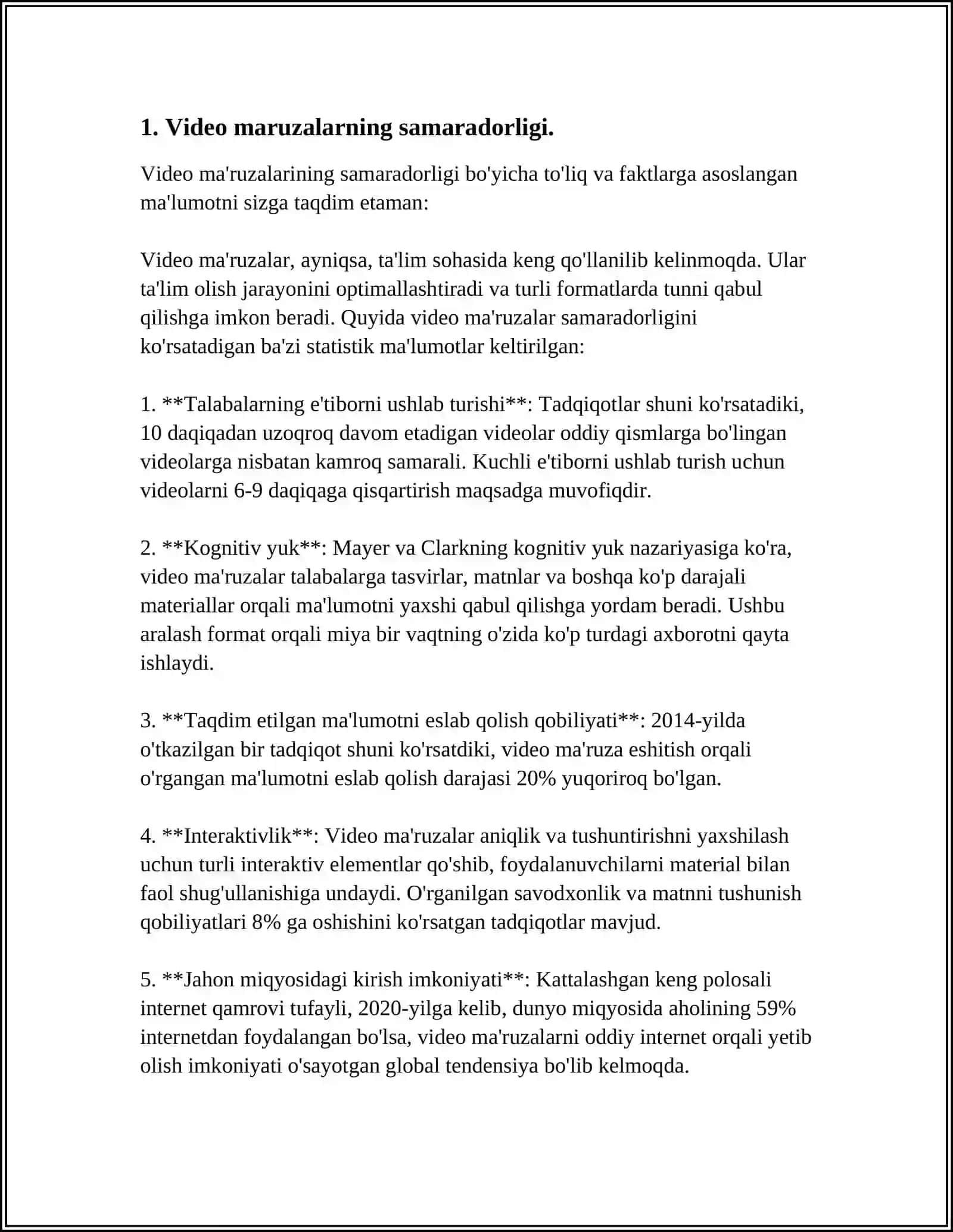 VIDEO MARUZALAR VA ULARNI TAHLIL ETISHGA QO'YILADIGAN TALABLAR 4