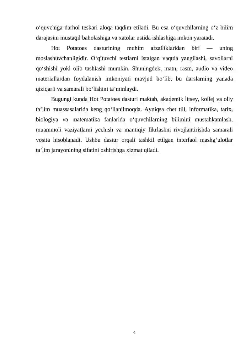HOT POTATOES DASTURINING IMKONIYATLARI VA AMALIY QO‘LLANILISHI 4
