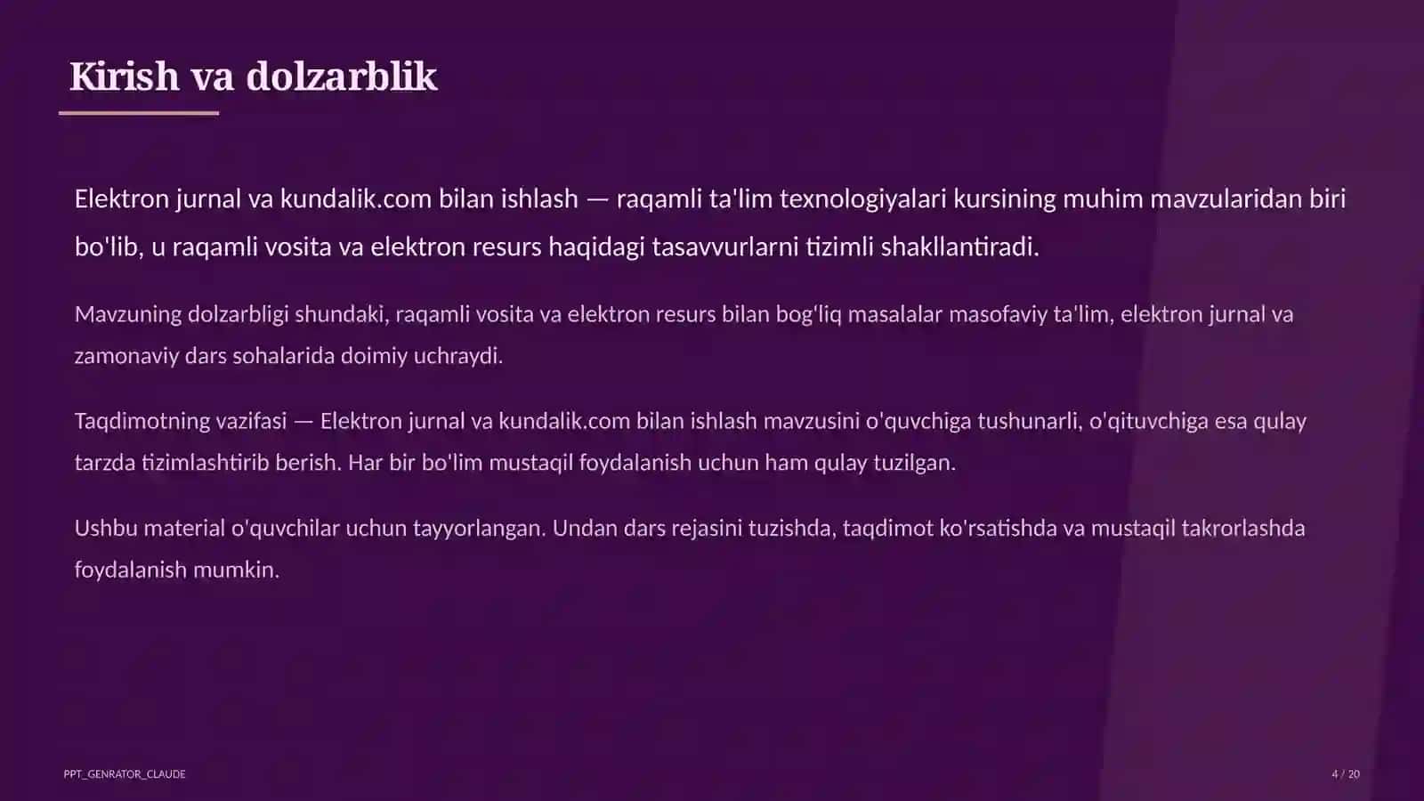O'qituvchilar uchun: raqamli ta'lim texnologiyalari 4