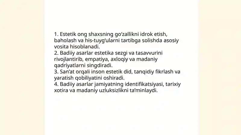 Badiiy asarlar orqali dunyoni estetik idrok etish nazariyasi 4