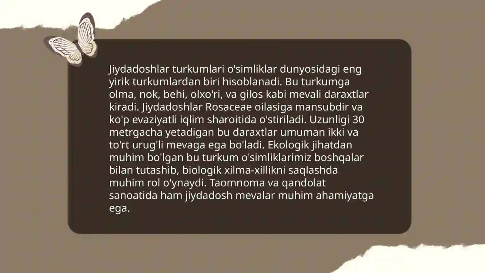 Jiydadoshlar oilasining asosiy turkum va turlari. Tarqalishi va ahamiyati 4