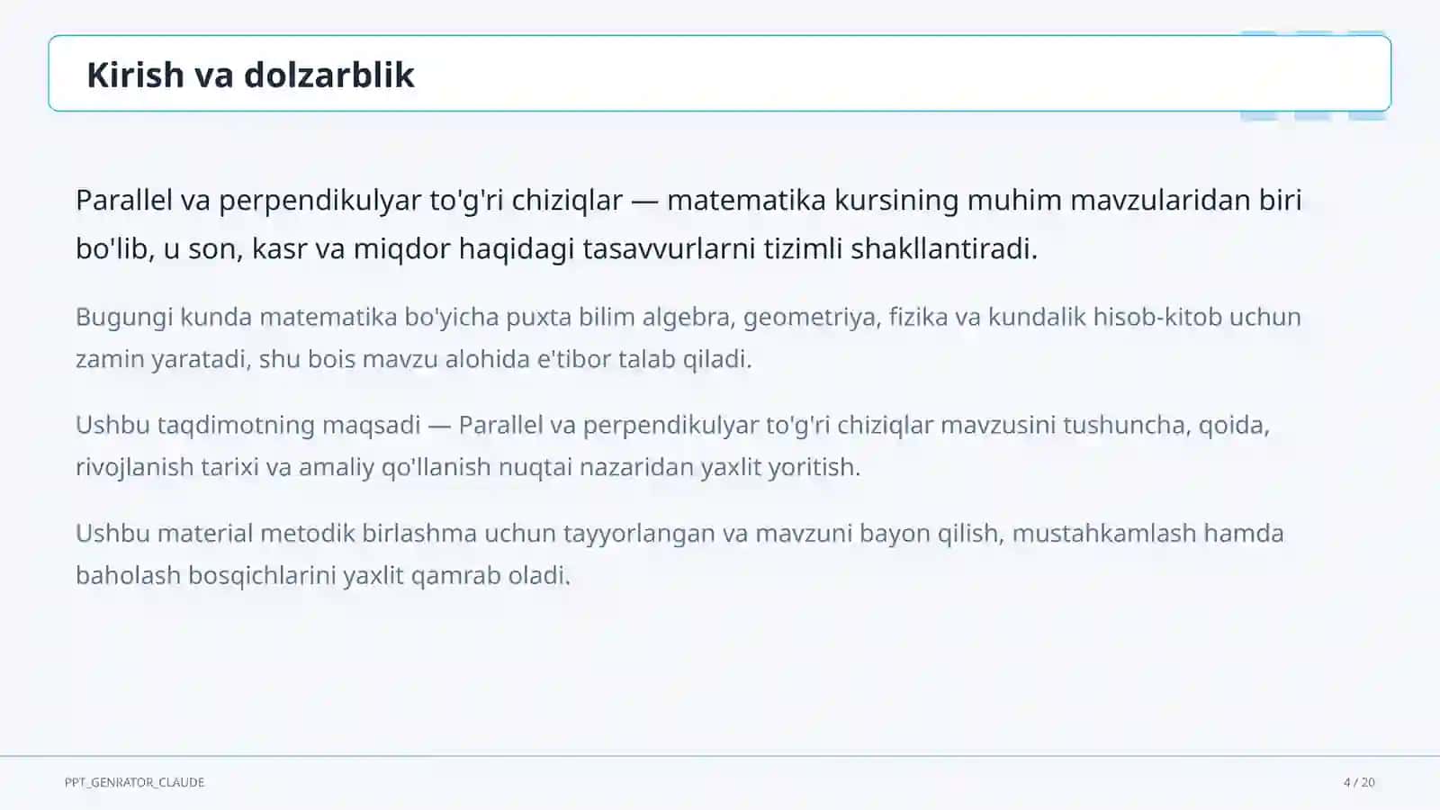 Parallel va perpendikulyar to'g'ri chiziqlar (6-sinf) 4