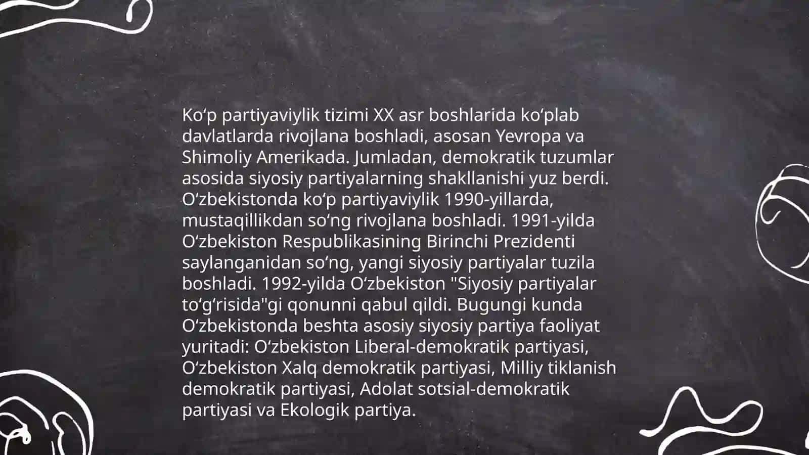 Oʻzbekistonda koʻp partiyaviylik tizimining qaror topishi va unin tasnifi 4