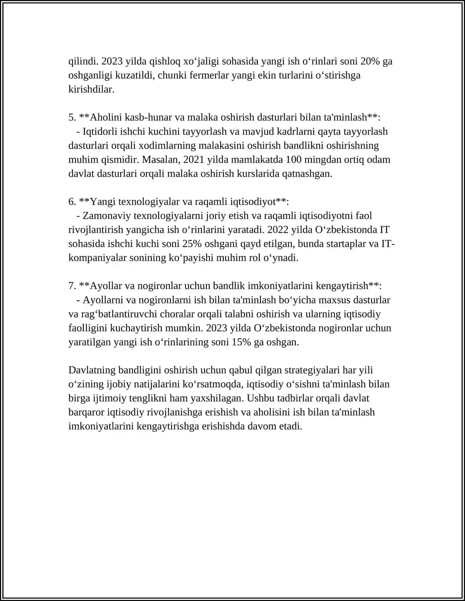 DAVLAT FUQAROLARNING BANDLIGINI TAʼMINLASH VA KAMBAGʻALLIKNI QISQARTIRISH CHORALARI HAQIDA 4