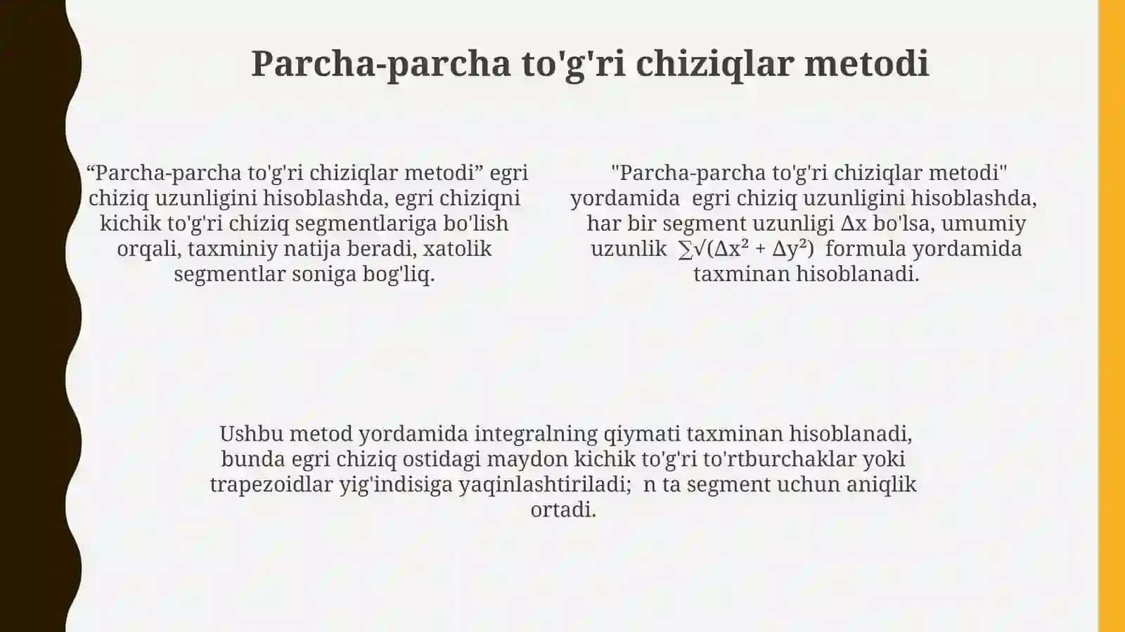 Aniq integra'lari yordamida yoy uzunligini hisoblash 4