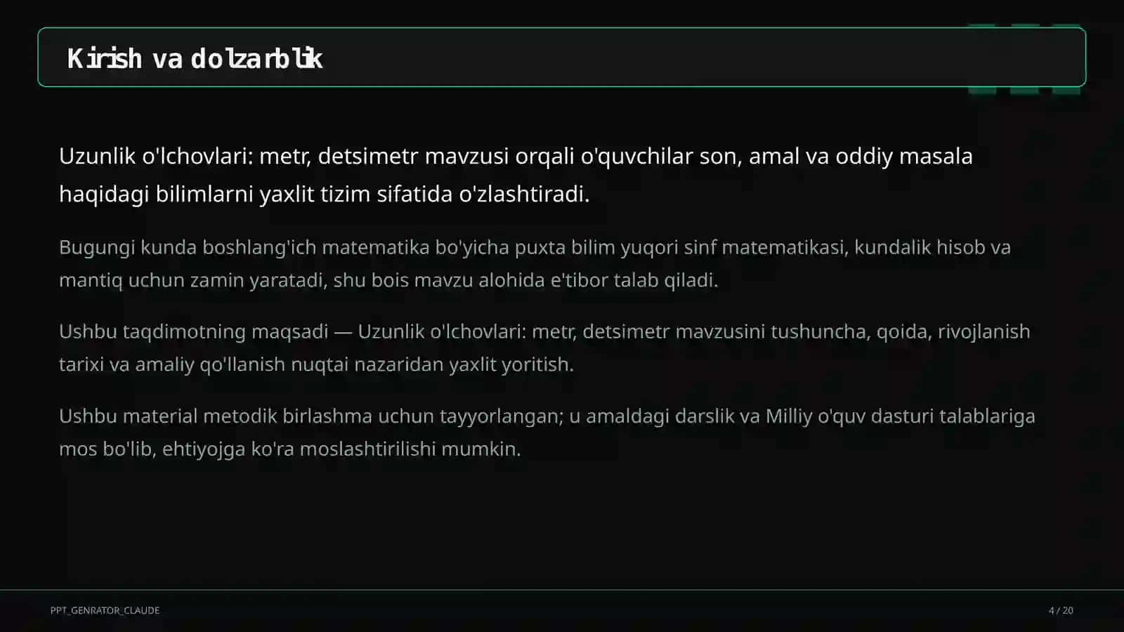 Matematika (1-4) Boshlang'ich sinf metodik birlashma 4