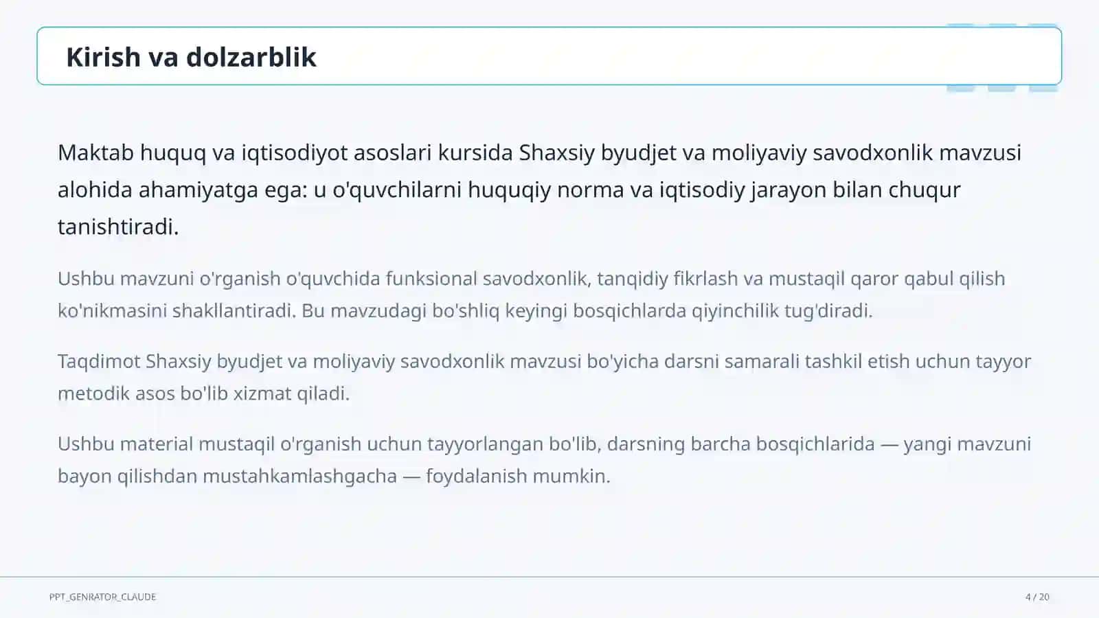 Shaxsiy byudjet va moliyaviy savdaxonlik (10-sinf) 4