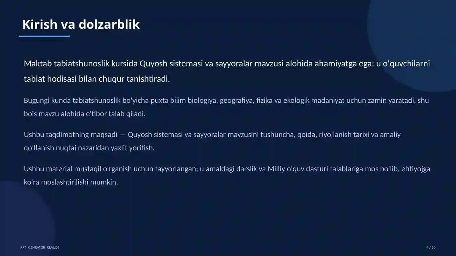 Quyosh sistemasi va sayyoralar (4-sinf) 4