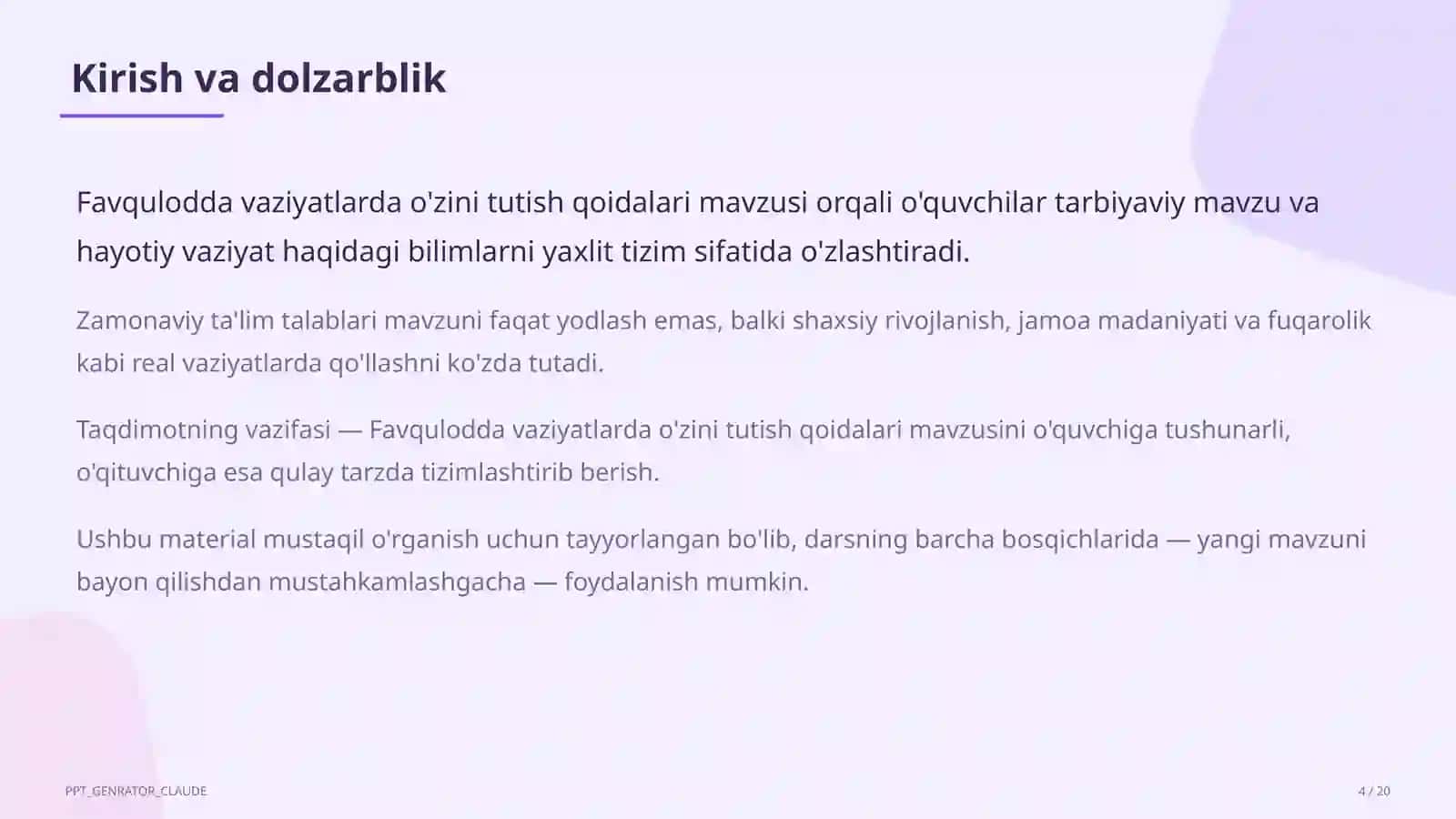 Sinf soati va tarbiyaviy tadbirlar (1–11) 4