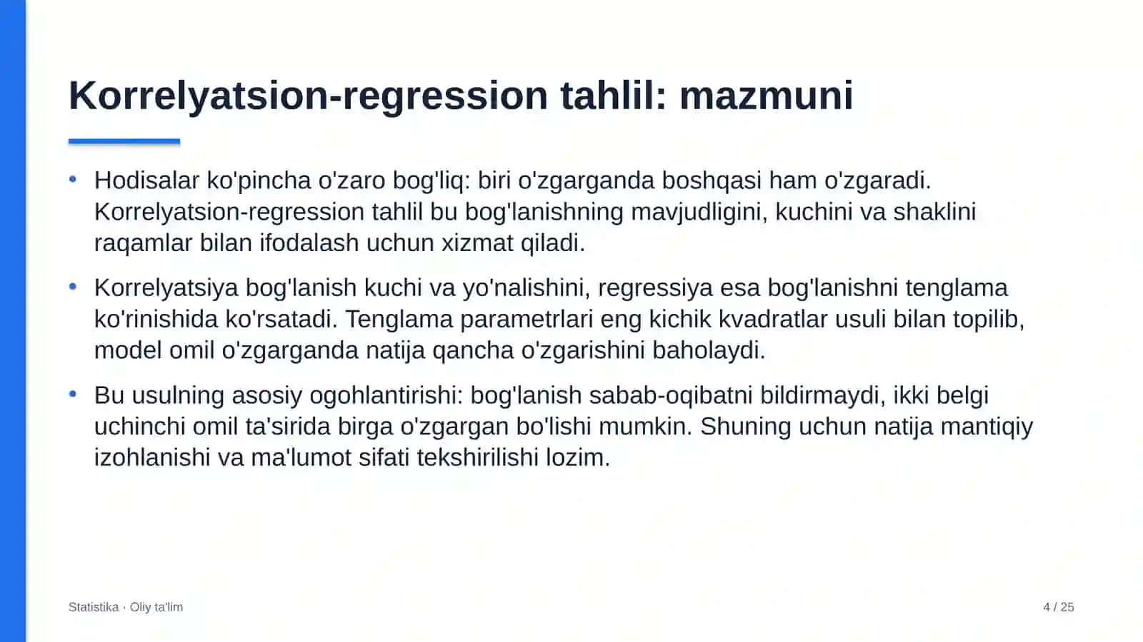 Zargarlik do'konlarida korrelyatsion-regression tahlil 4