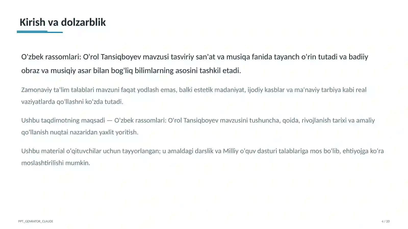 O'zbek rassomlari: O'rol Tansiqboyev (7-sinf) 4