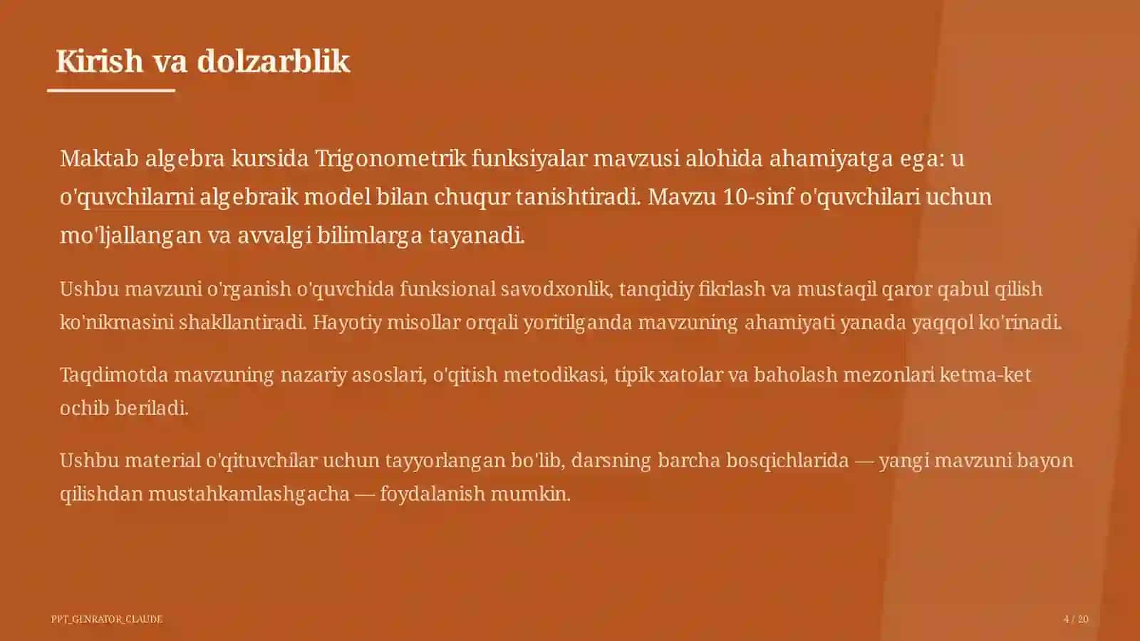 Trigonometrik funksiyalar (10-sinf) 4