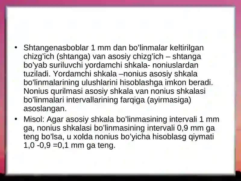 Nonius tipidagi burchak o’lchagich 4