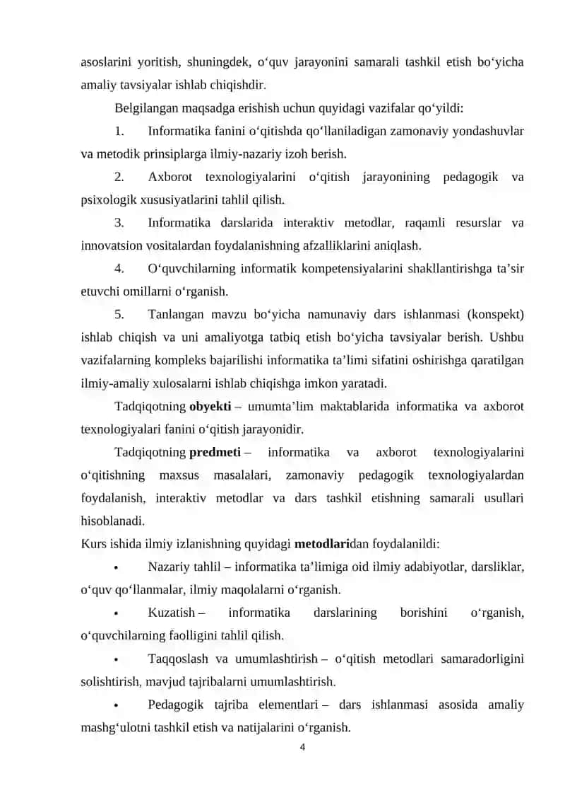Informatika va axborot texnologiyalarini oʻqitishning maxsus masalalari 4
