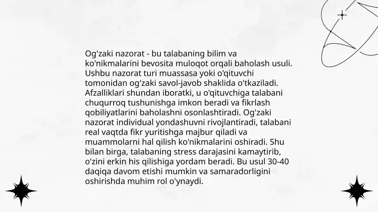 O'quvchilarni bilim ko'nikma va malakalarini nazorat qilish turlari, shakli, metodlari 4