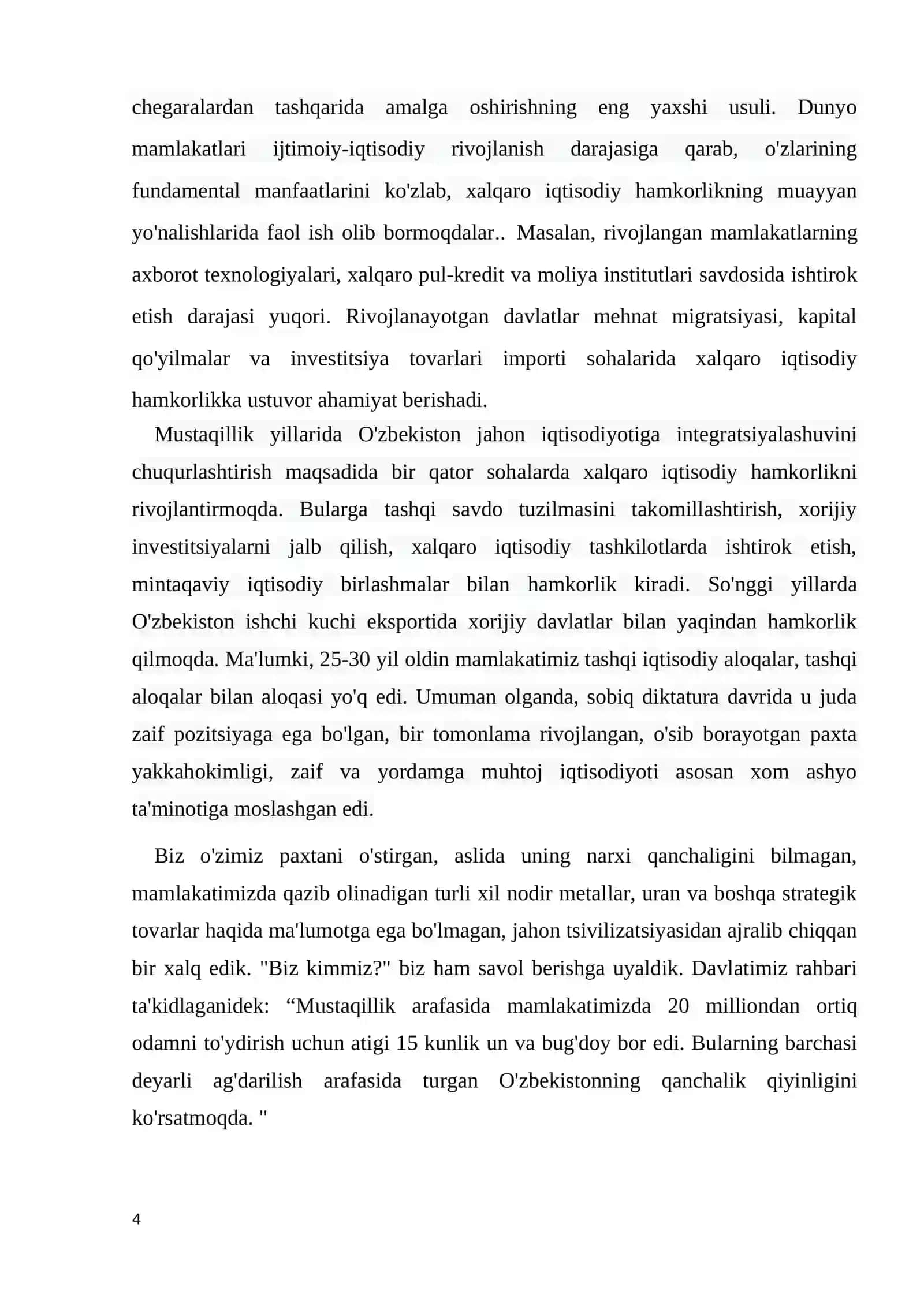 KURS ISHI - O’zbekistonning jahonning rivojlangan mamlakatlari bilan iqtisodiy hamkorligi 4