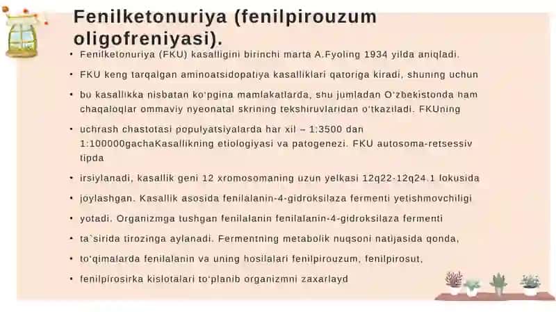 Aminokislotalar  almashinuvining buzilishi bilan kechuvchi kasalliklar 4