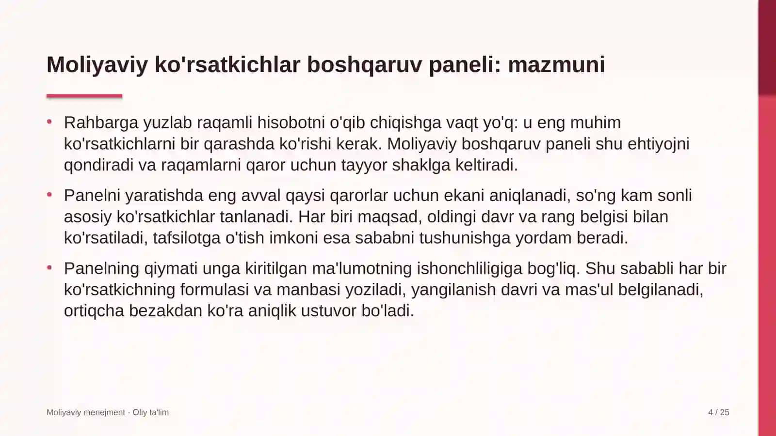 Kompyuter servis markazlarida moliyaviy ko'rsatkichlar boshqaruv panelini yaratish 4